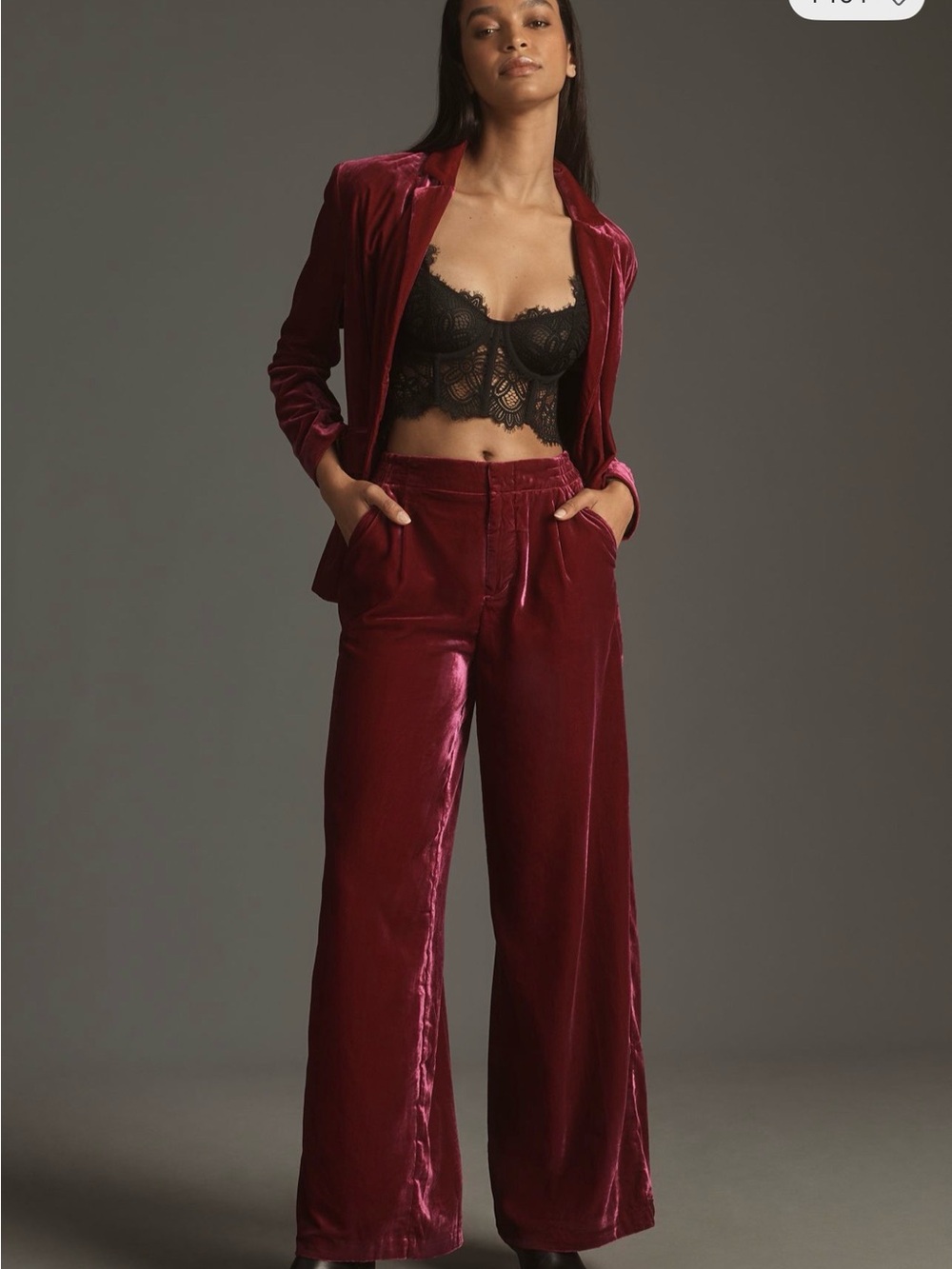 Anthropologie Velvet Wide-Leg Pants in Deep Wine